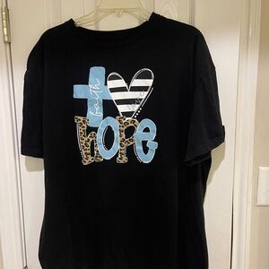 Black Graphic T-Shirt with Blue and Leopard Print